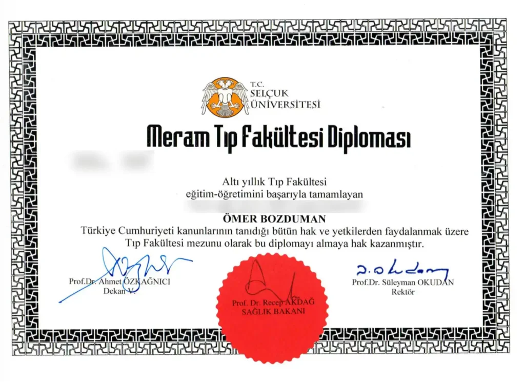 Ömer Bozduman üniversite diplaması